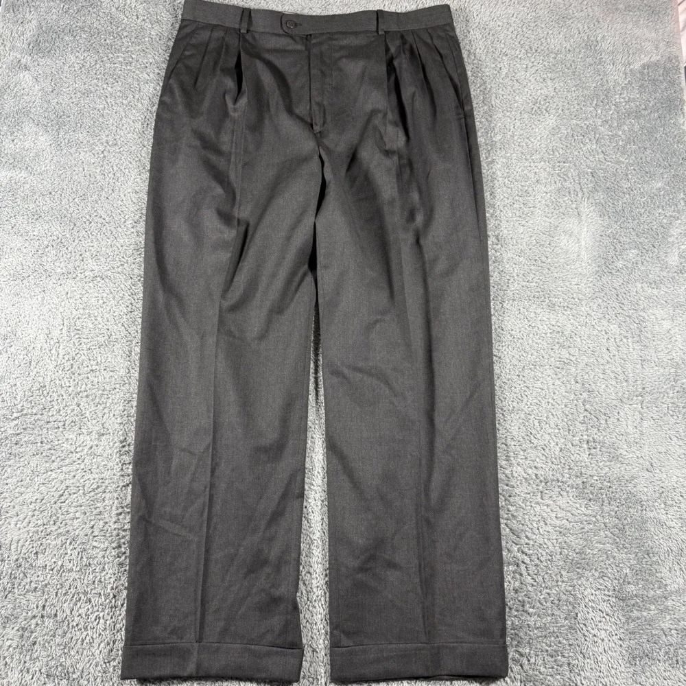 Zanella Dress Pants Mens 36x30 Gray Double Pleated Wool Cuffed Italy Alter
